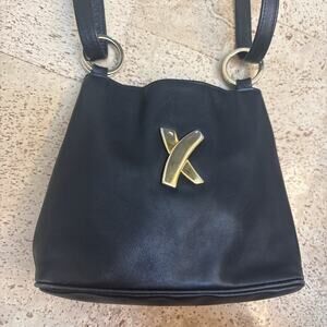 Vintage Paloma Picasso Black Leather Adjustable Crossbody Brass Hardware